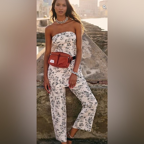 Free Peoplee This Is Love Black Icory Cream Linen Blend Strapless Tunic Top - Picture 3 of 10